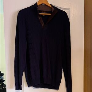 Tasso Elba Navy V-Neck Pullover with Brown Trim